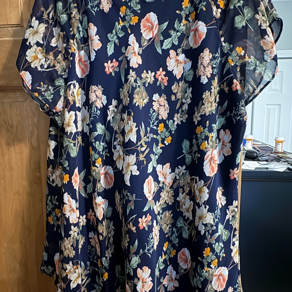 Roz & Ali Cap Sleeve Blue and Orange Blouse